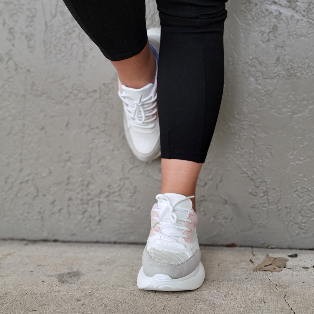 Women's Chunky Platform Sneakers White Blush Color - Picture 4 of 5